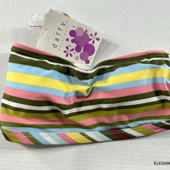Daffy Waterwear Bikini Bandeau Swim Top Size L Womens Striped Triange fits M - Picture 7 of 7